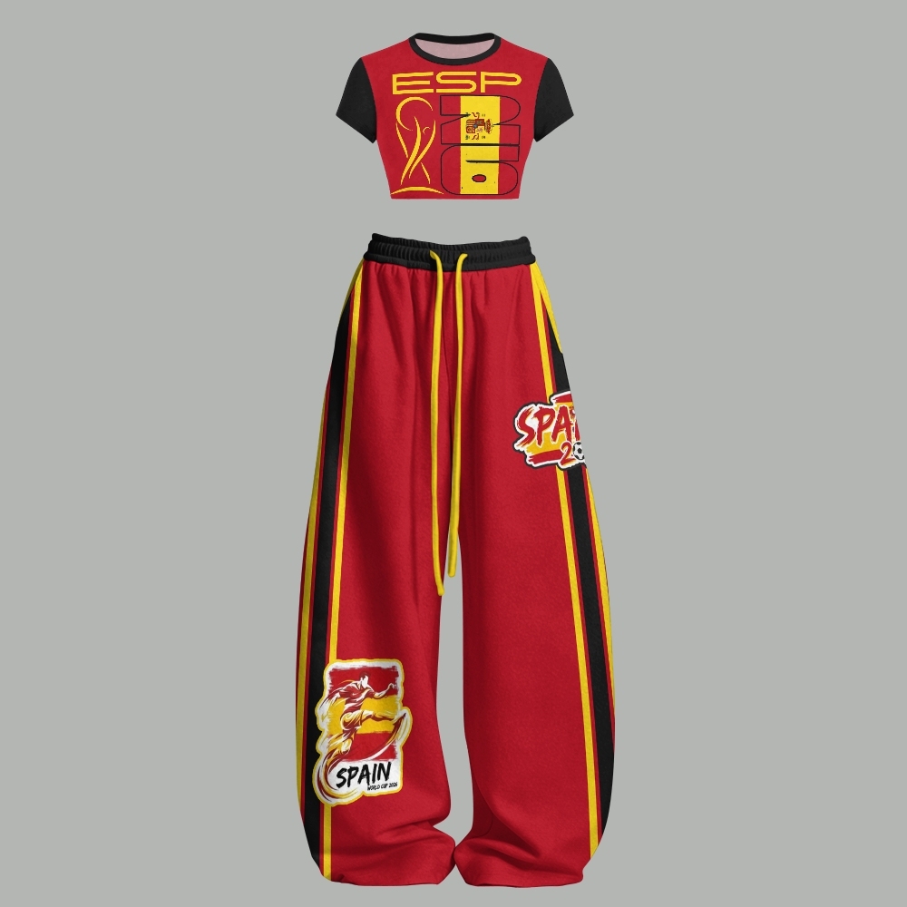 Spain Belgium Soccer Women T-Shirt  & Elasticated Trousers Two-Piece Set