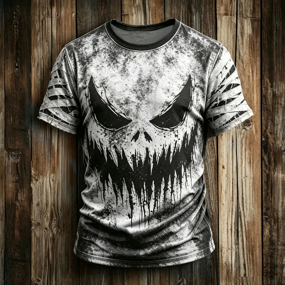 Men's Halloween Scary Ghost-face 3d Graphic Crew Neck Short Sleeve Casual T-shirt