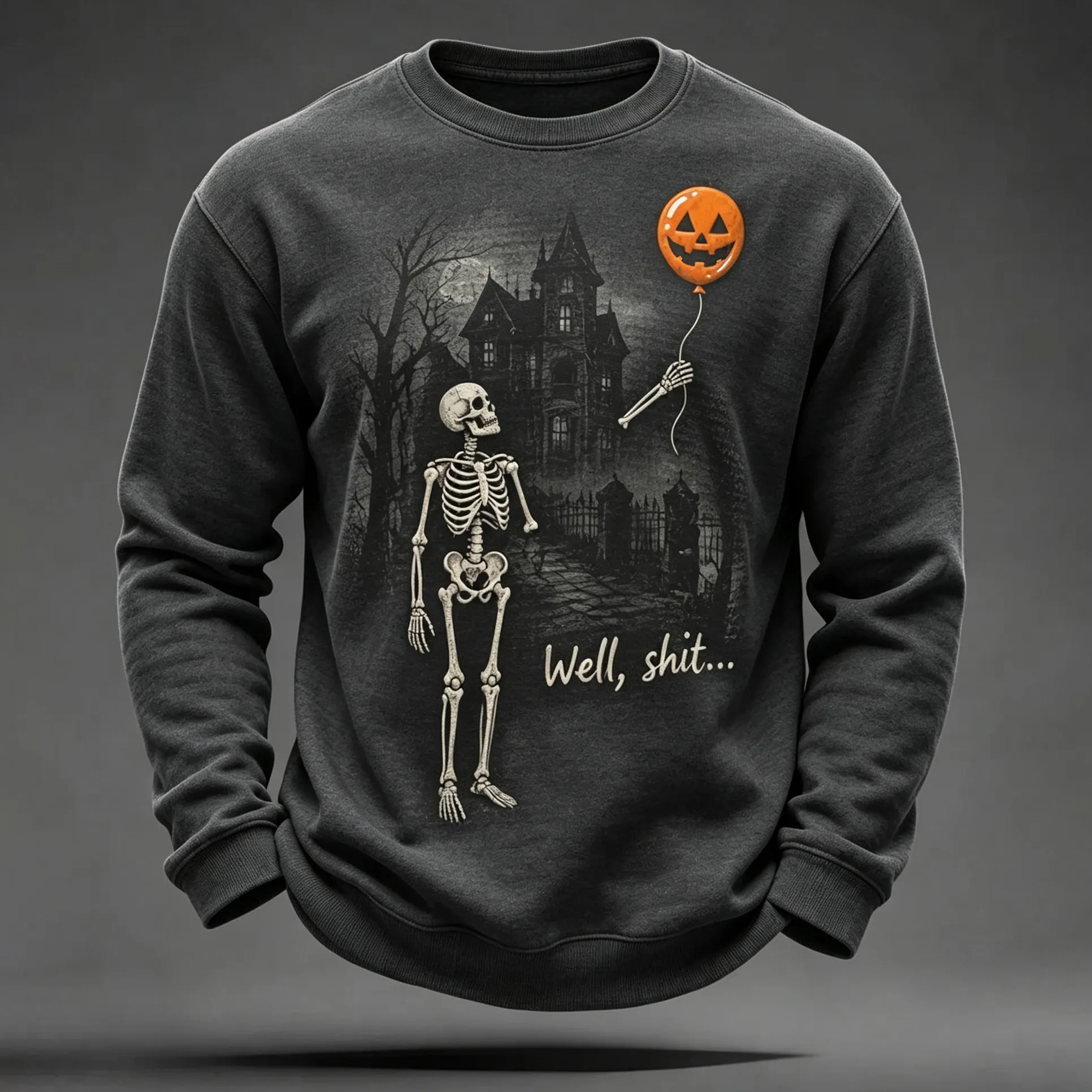 Men's Halloween Well Shit Skeleton Print Casual Sweatshirt