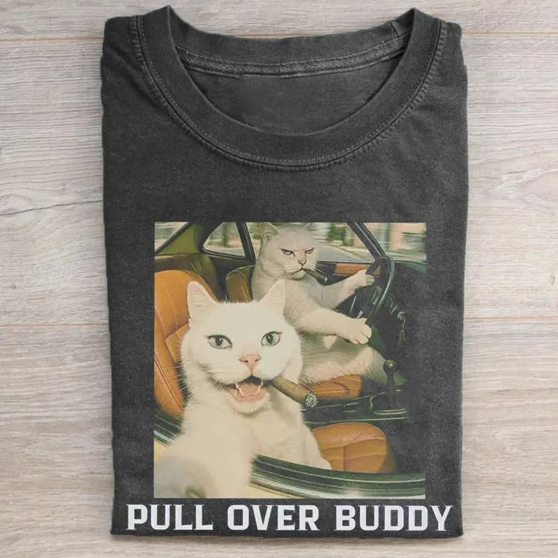 Funny Cat Gang Pull Over Buddy