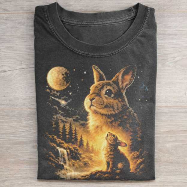Bunny Howling to the Moon Washed Tee