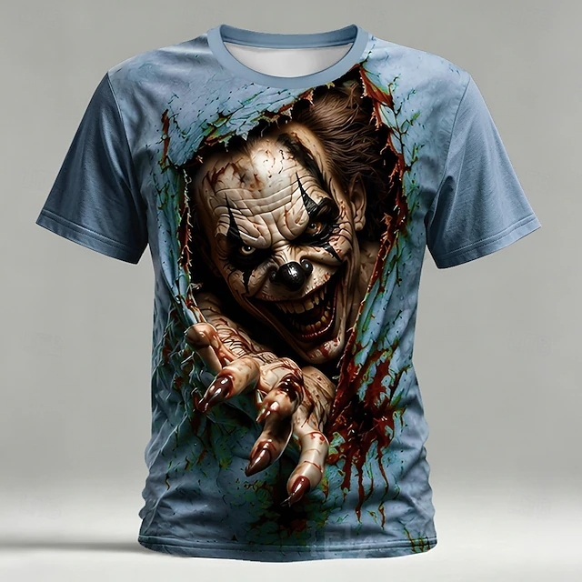 Halloween Men's Optical Illusion Creepy Clown 3d T-shirt