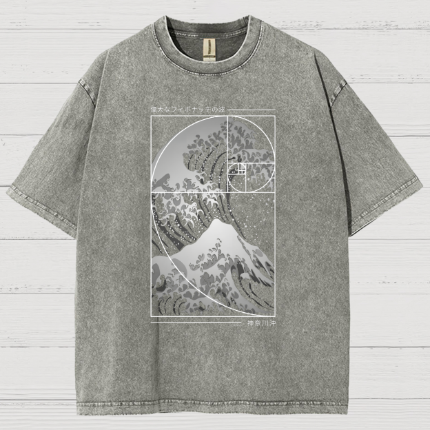 The Great Wave Of Fibonacci Spiral Geek Vintage Distressed T-shirt