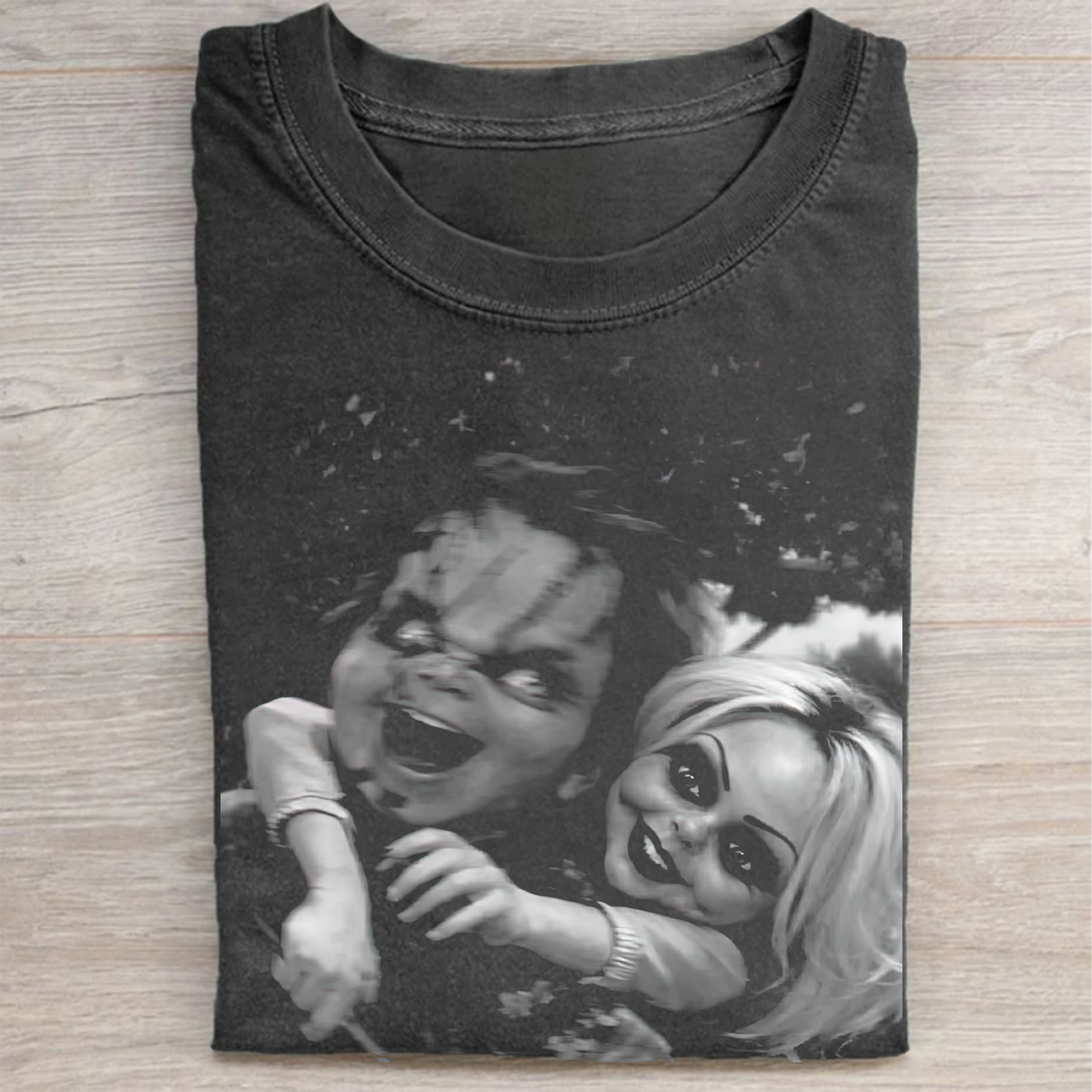  Horror Doll Couple Vintage Photo Style Vintage Washed Tee