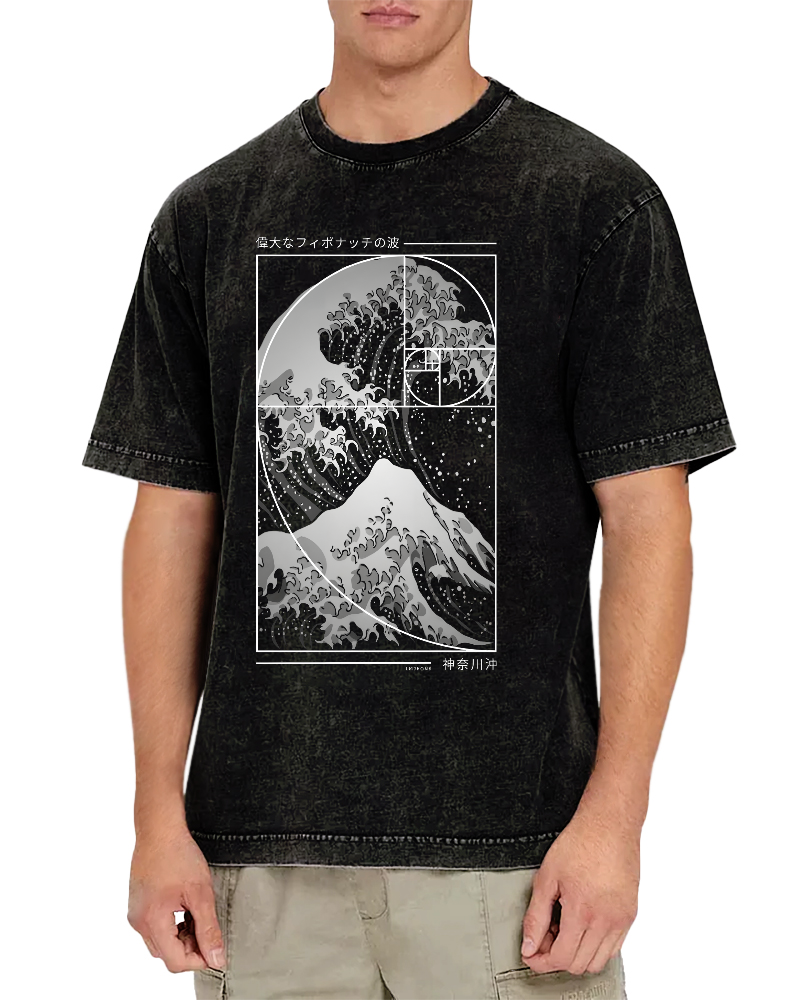 The Great Wave Of Fibonacci Spiral Geek Vintage Distressed T-shirt