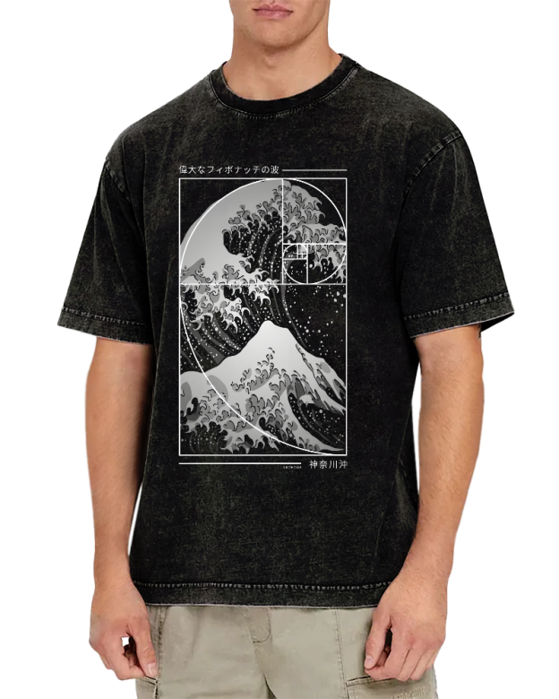 The Great Wave Of Fibonacci Spiral Geek Vintage Distressed T-shirt
