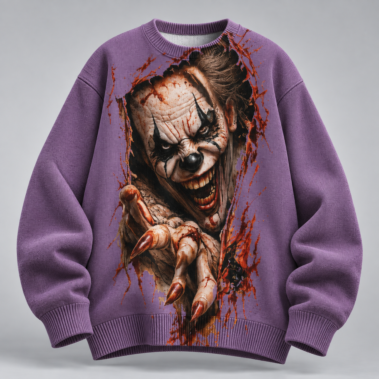 Halloween Optical Illusion Creepy Clown  Raglan Long Sleeve Cotton Sweatshirt 