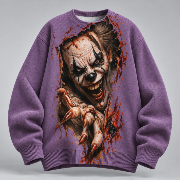 Halloween Optical Illusion Creepy Clown  Raglan Long Sleeve Cotton Sweatshirt 