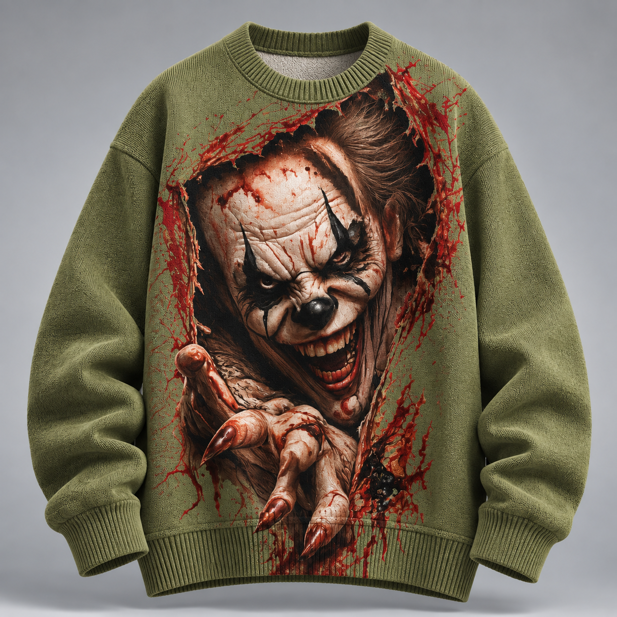 Halloween Optical Illusion Creepy Clown  Raglan Long Sleeve Cotton Sweatshirt 