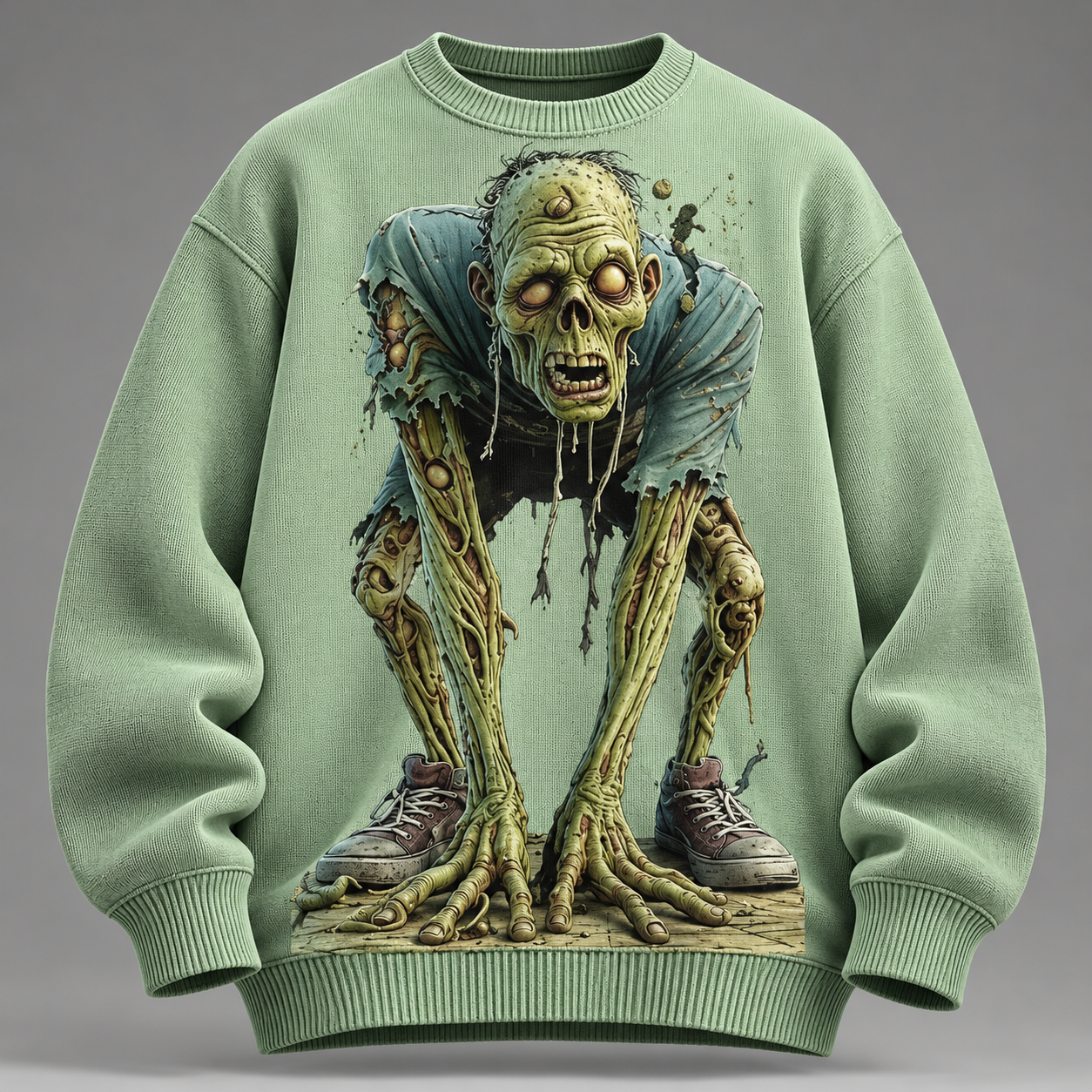Men's Halloween Optical Illusion Zombies Raglan Long Sleeve Cotton Sweatshirt 
