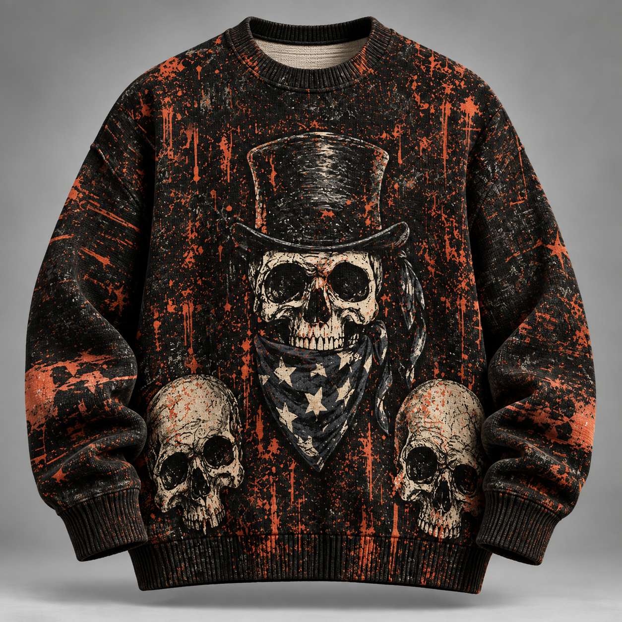 Halloween Theme Skull Print Raglan Long Sleeve Cotton Sweatshirt