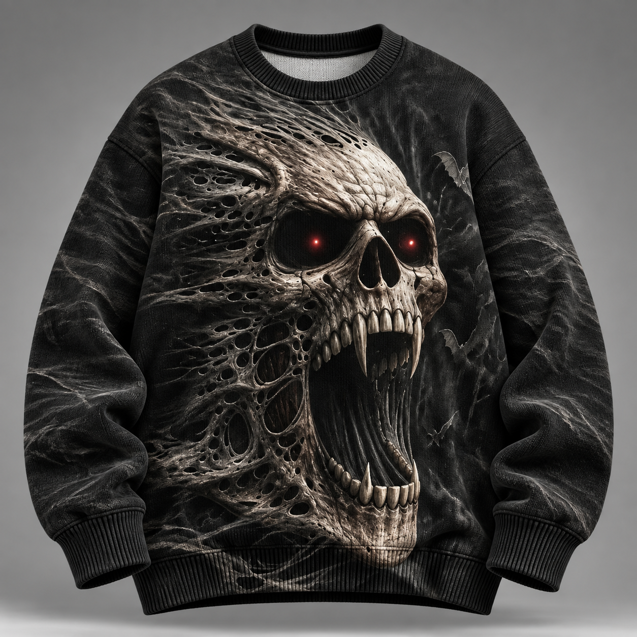  Dark Skull Raglan Long Sleeve Cotton Sweatshirt 