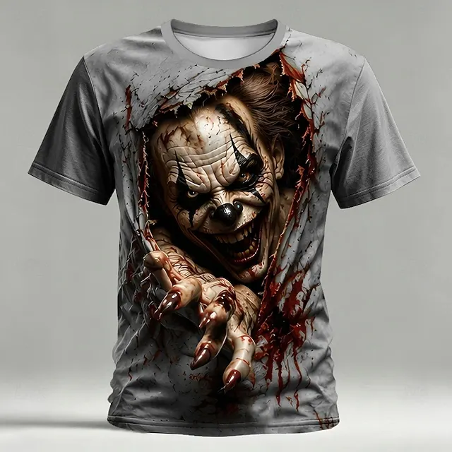 Halloween Men's Optical Illusion Creepy Clown 3d T-shirt