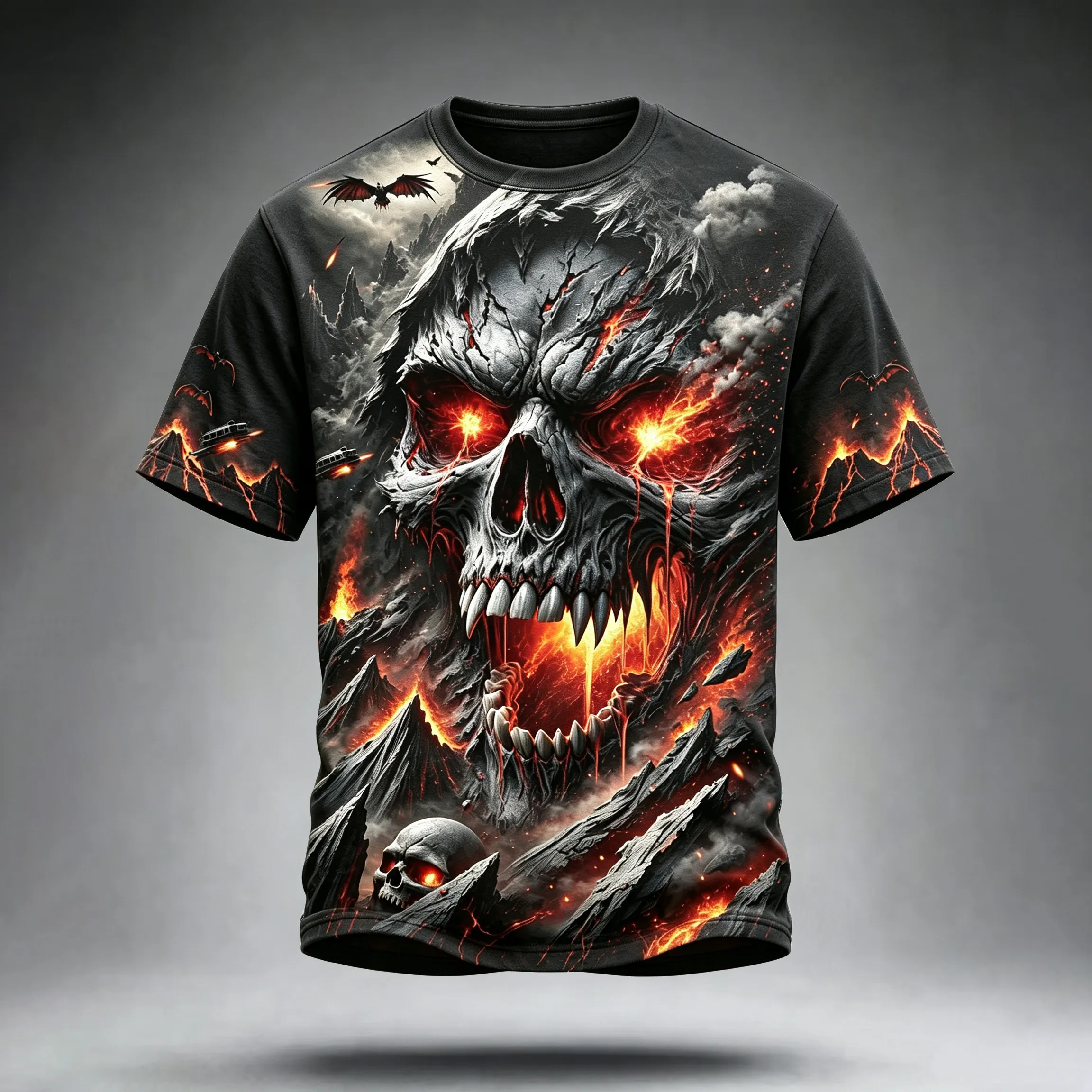 Men's Halloween Retro Dark Skull Digital Print Crew Neck Short Sleeve T-shirt