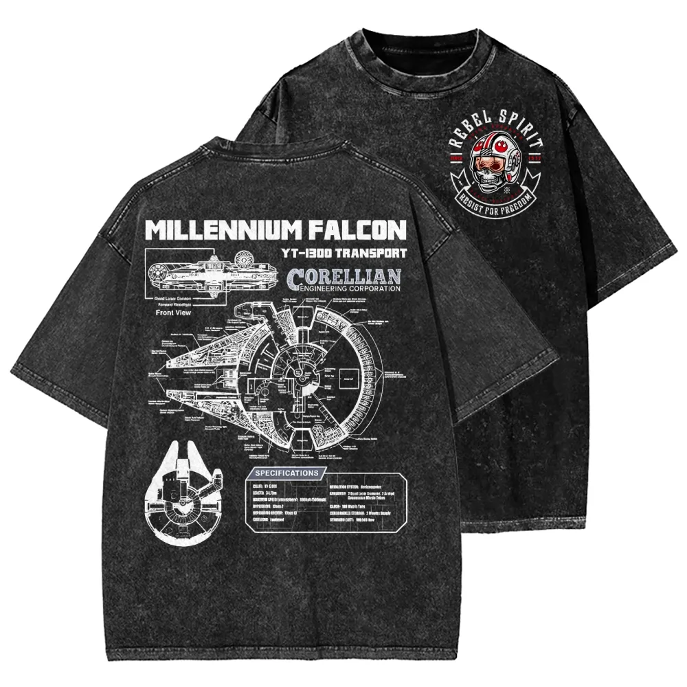 Men’s Star Battles Gold Millennium Falcon Schematics Washed T-shirt