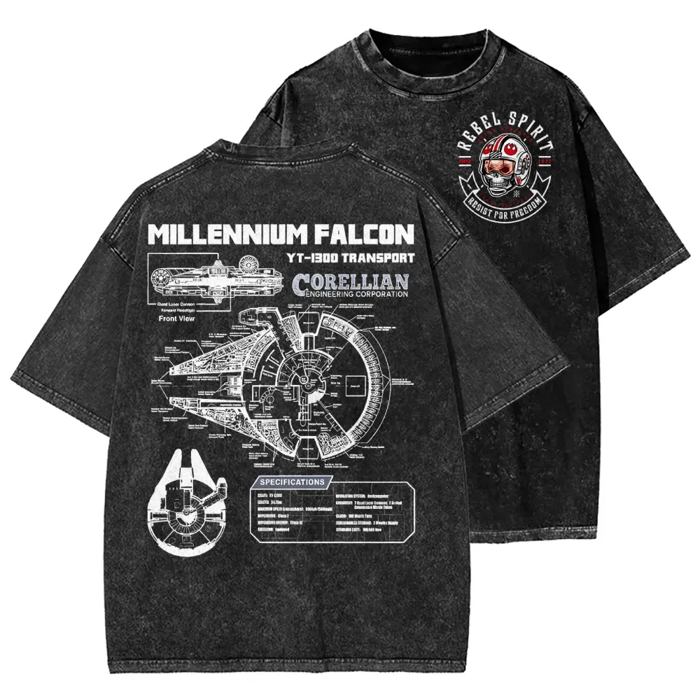 Men’s Star Battles Gold Millennium Falcon Schematics Washed T-shirt