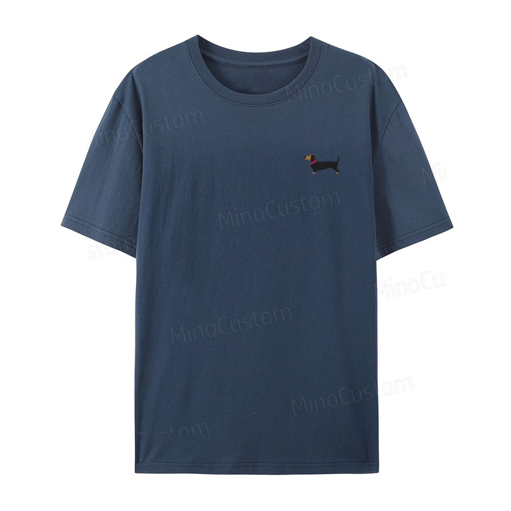 Embroidered Dachshund Organic Cotton T-shirt Unisex Simple Design
