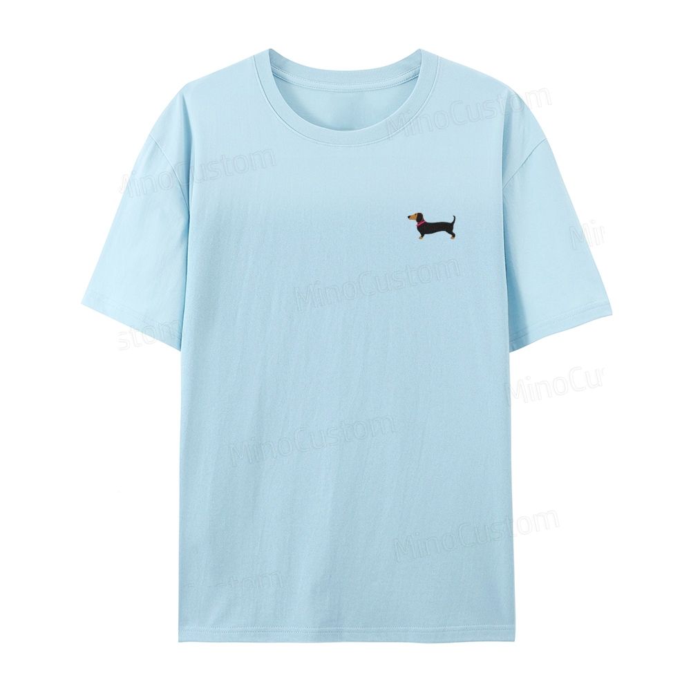 Embroidered Dachshund Organic Cotton T-shirt Unisex Simple Design
