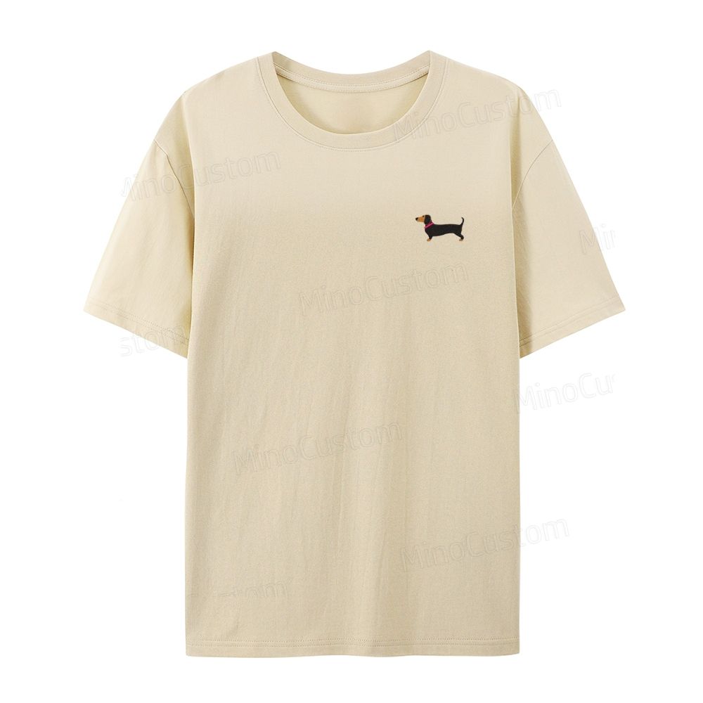 Embroidered Dachshund Organic Cotton T-shirt Unisex Simple Design