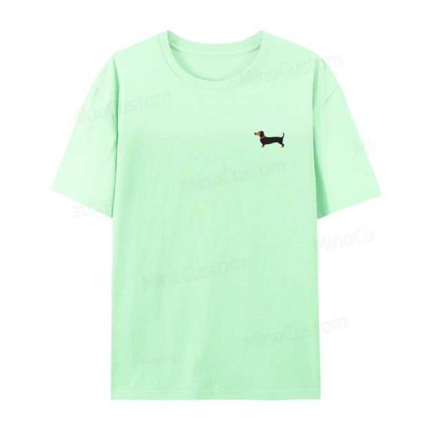 Embroidered Dachshund Organic Cotton T-shirt Unisex Simple Design