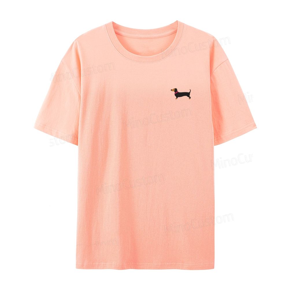 Embroidered Dachshund Organic Cotton T-shirt Unisex Simple Design