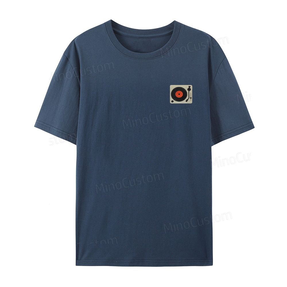Embroidered record player organic cotton T-shirt unisex simple design