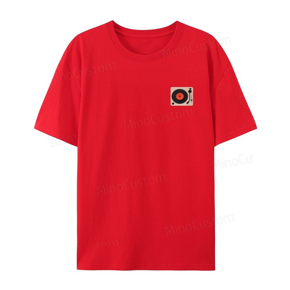 Embroidered record player organic cotton T-shirt unisex simple design