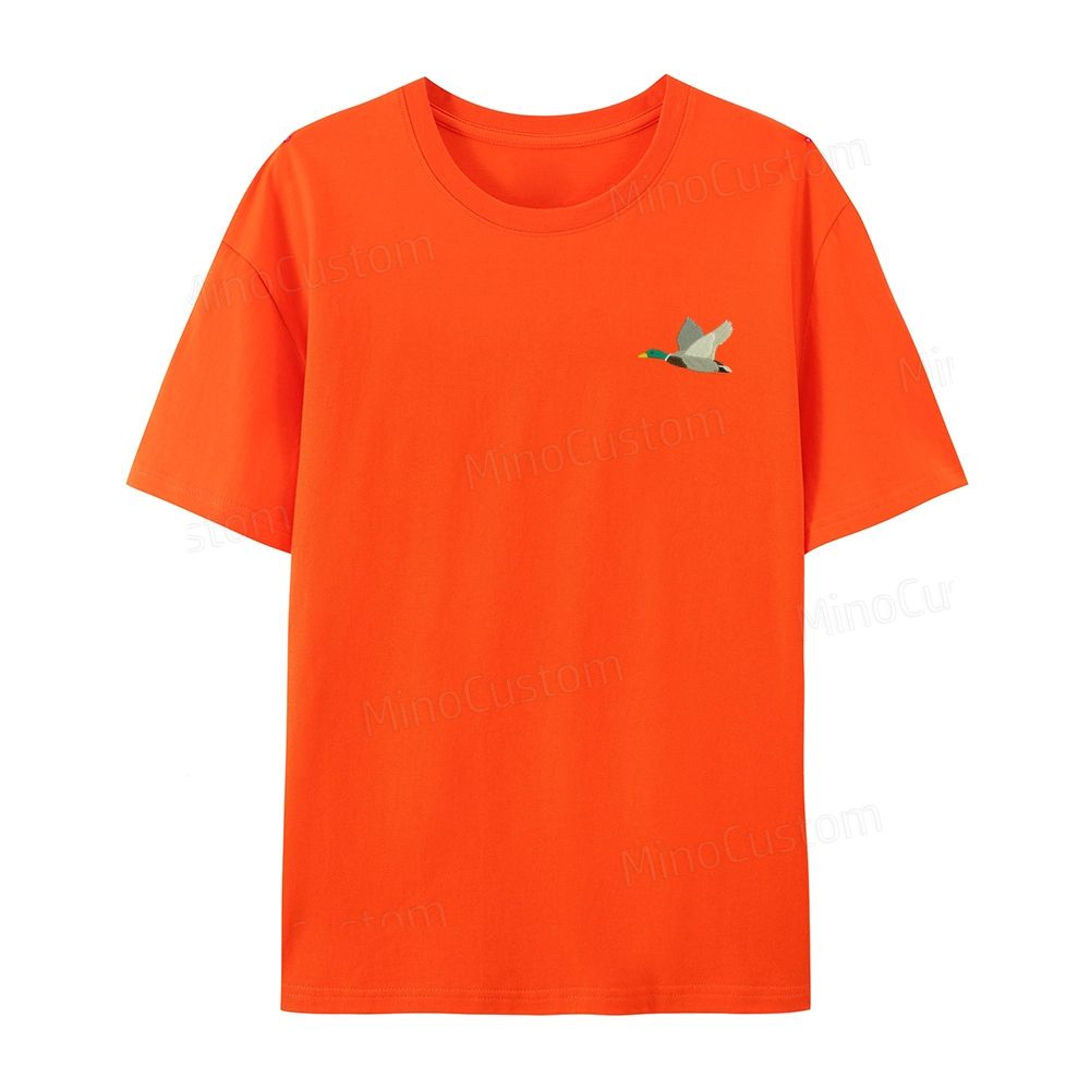Embroidered flying duck machine organic cotton t-shirt unisex simple design