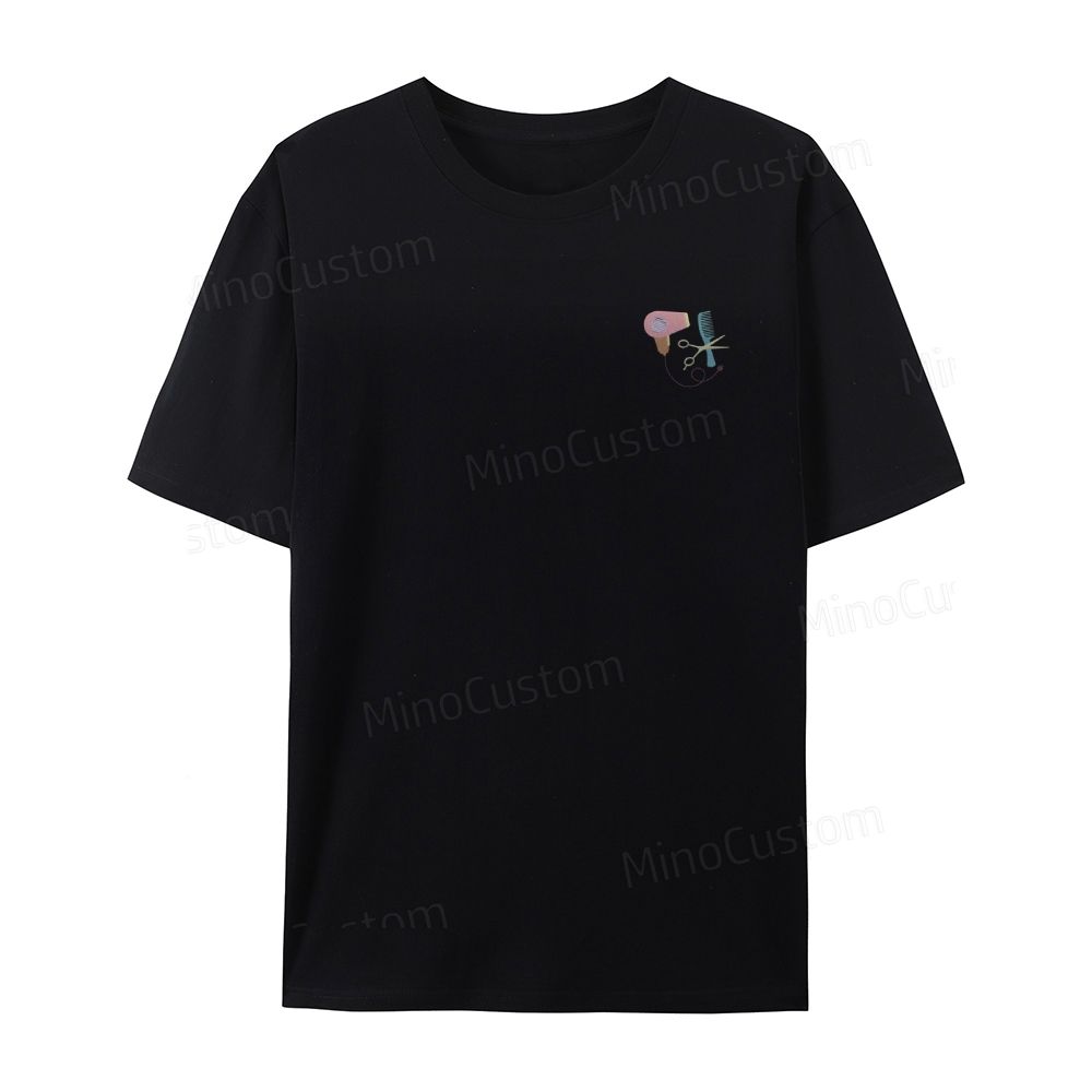 Embroidery hair dryer, scissors, comb organic cotton t-shirt unisex simple design