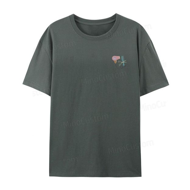 Embroidery hair dryer, scissors, comb organic cotton t-shirt unisex simple design