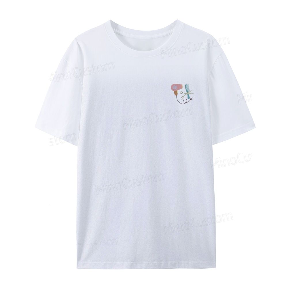 Embroidery hair dryer, scissors, comb organic cotton t-shirt unisex simple design