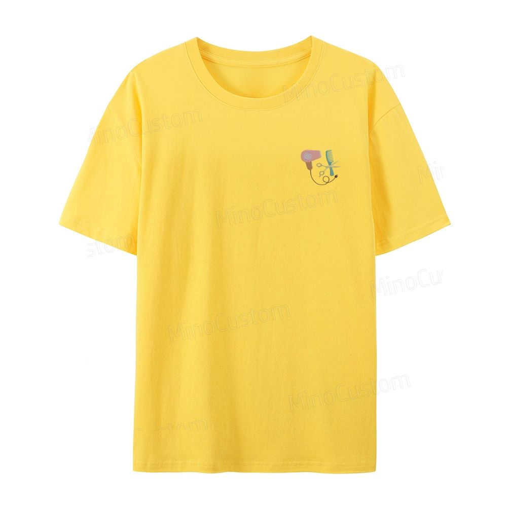 Embroidery hair dryer, scissors, comb organic cotton t-shirt unisex simple design