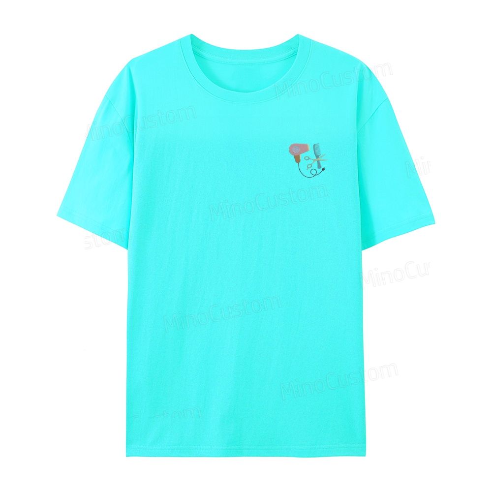 Embroidery hair dryer, scissors, comb organic cotton t-shirt unisex simple design