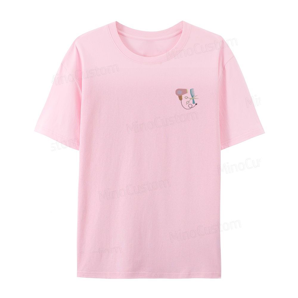 Embroidery hair dryer, scissors, comb organic cotton t-shirt unisex simple design
