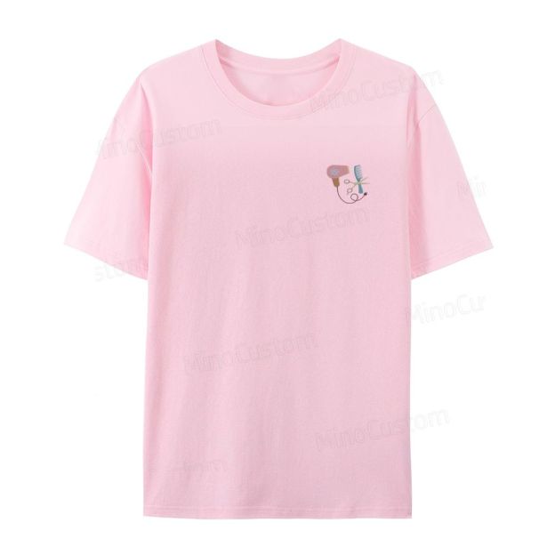 Embroidery hair dryer, scissors, comb organic cotton t-shirt unisex simple design