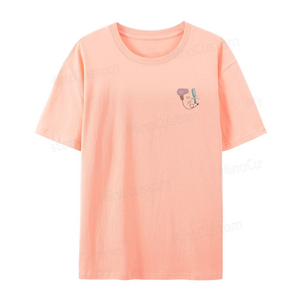 Embroidery hair dryer, scissors, comb organic cotton t-shirt unisex simple design