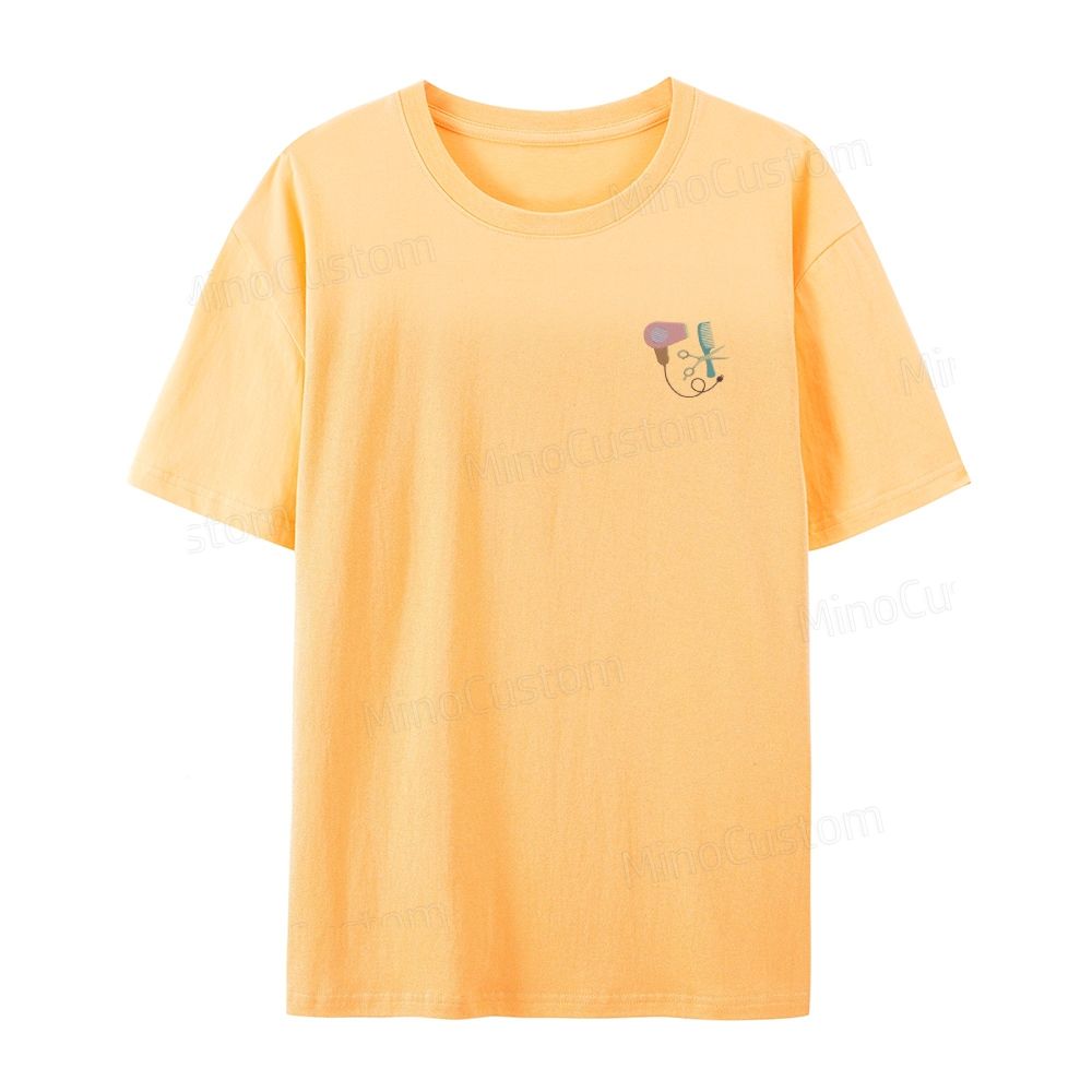 Embroidery hair dryer, scissors, comb organic cotton t-shirt unisex simple design