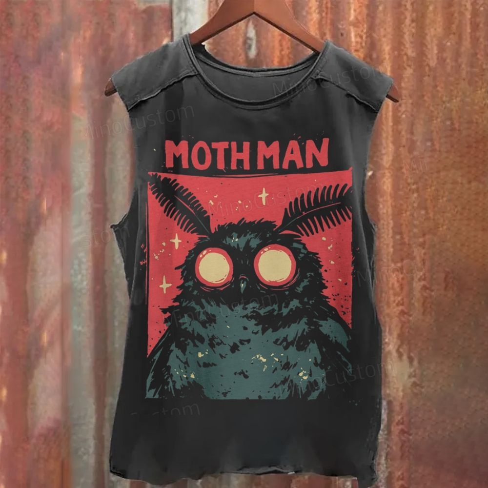 Mothman Vintage Cryptid Graphic Washed Tank Top