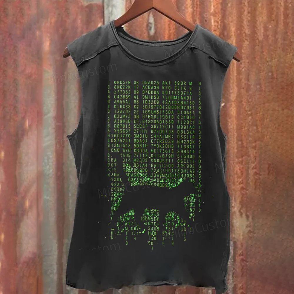 Matrix Glitch Cat Washed Tank Top 