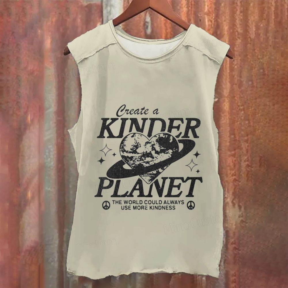 Planetary Heart - Printed Tank Top with Kindness Slogan