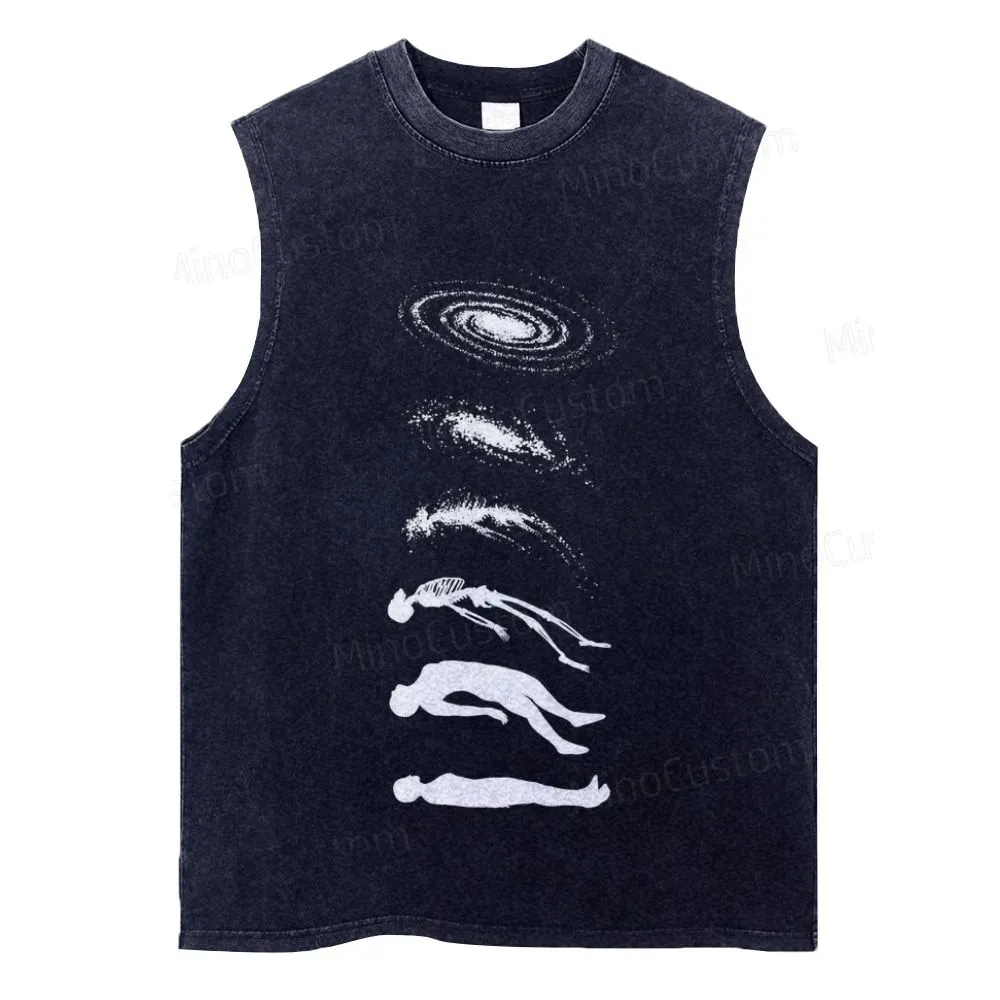 Vintage Washed Galaxy & Human Silhouette Tank Top