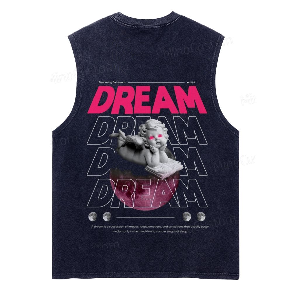 Vintage Washed “DREAM” Tank Top with Angel Graphic