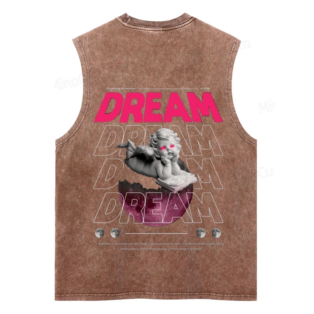 Vintage Washed “DREAM” Tank Top with Angel Graphic