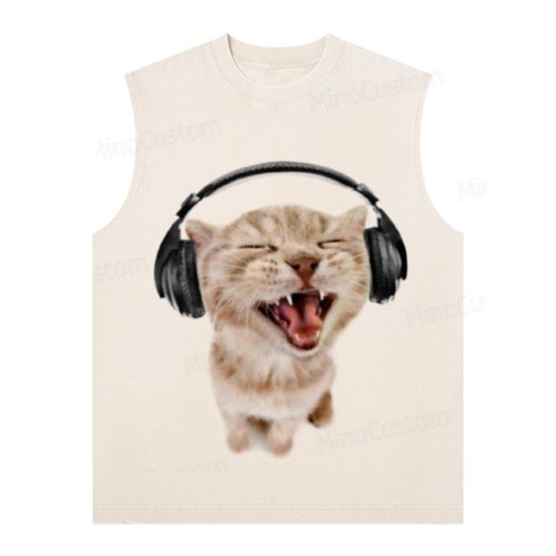 Cat Headphones Print Tank Top