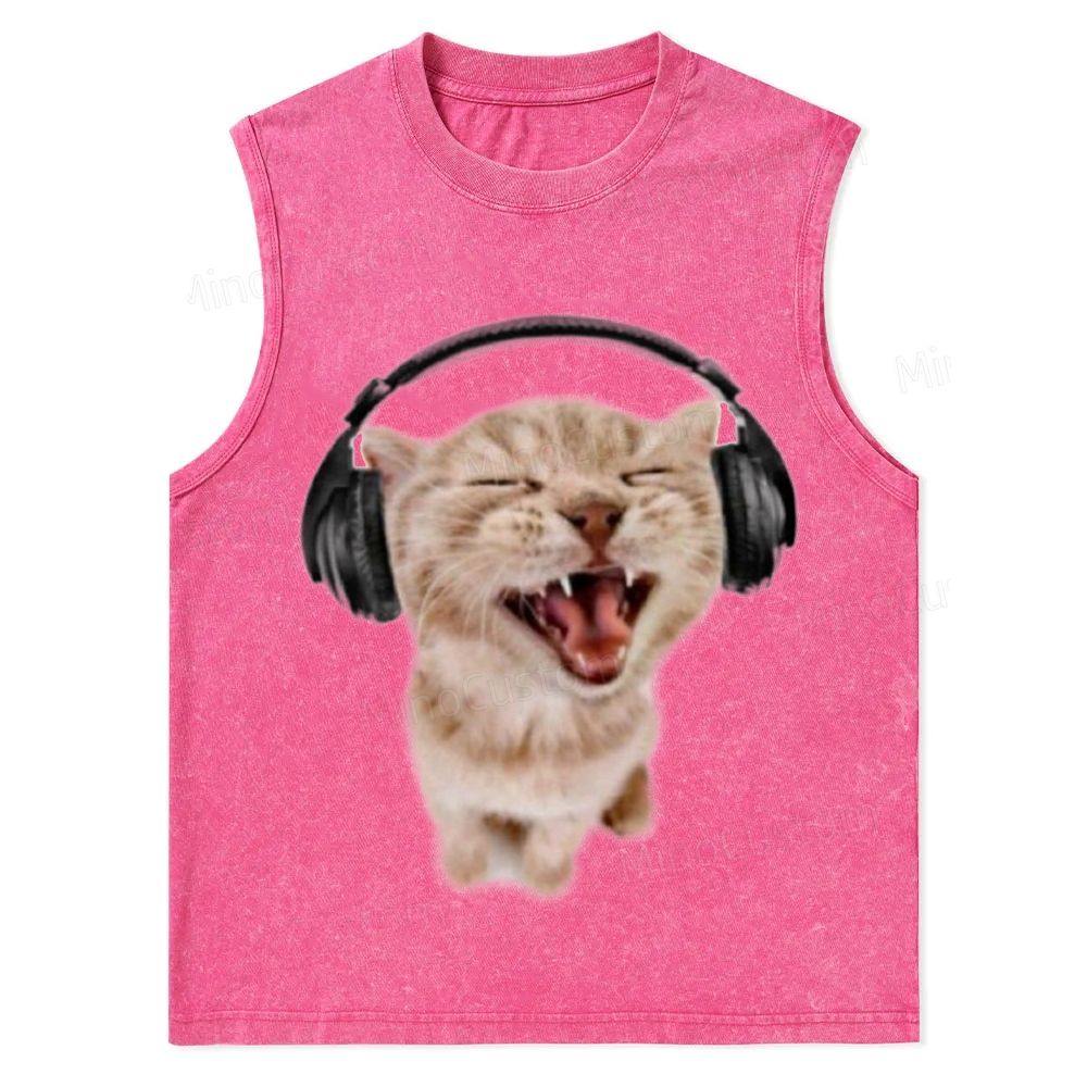 Cat Headphones Print Tank Top