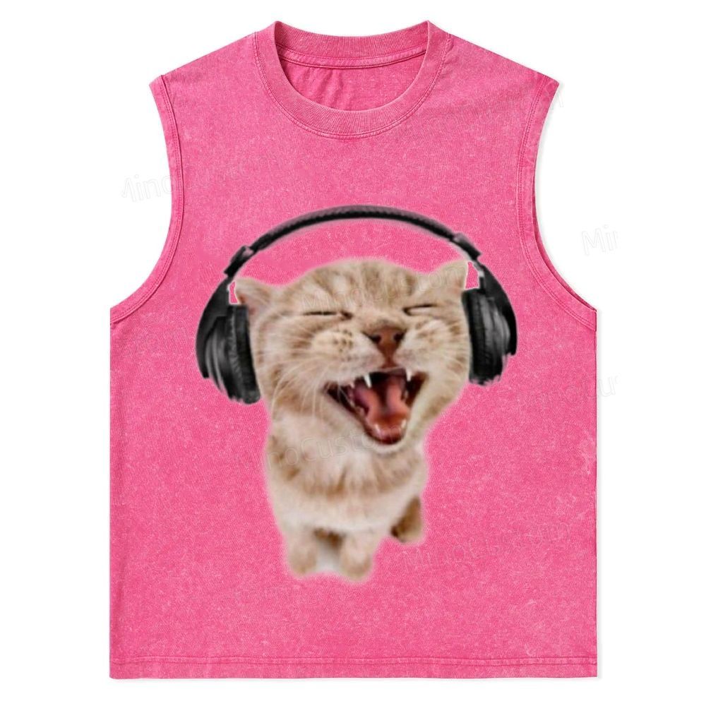 Cat Headphones Print Tank Top