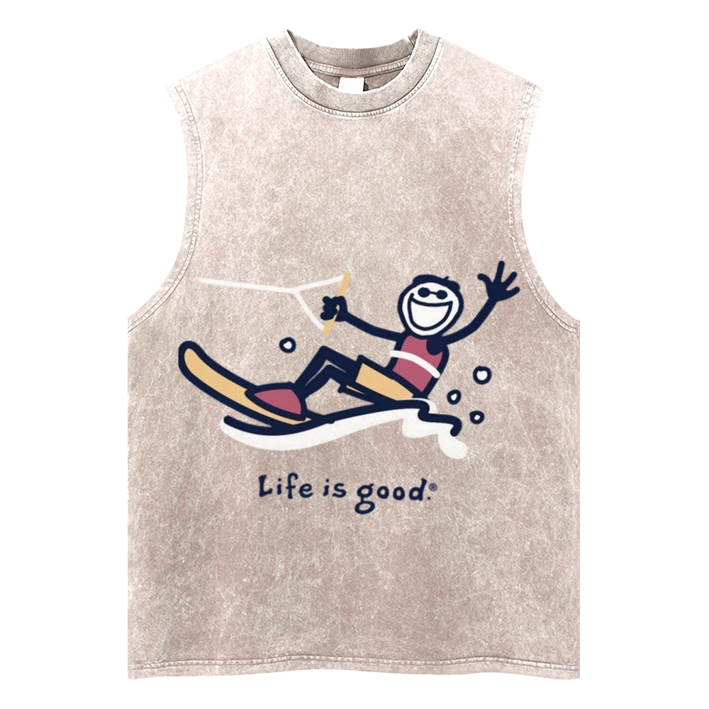 “Life is good” Skiing Stick Figure Graphic Tank Top