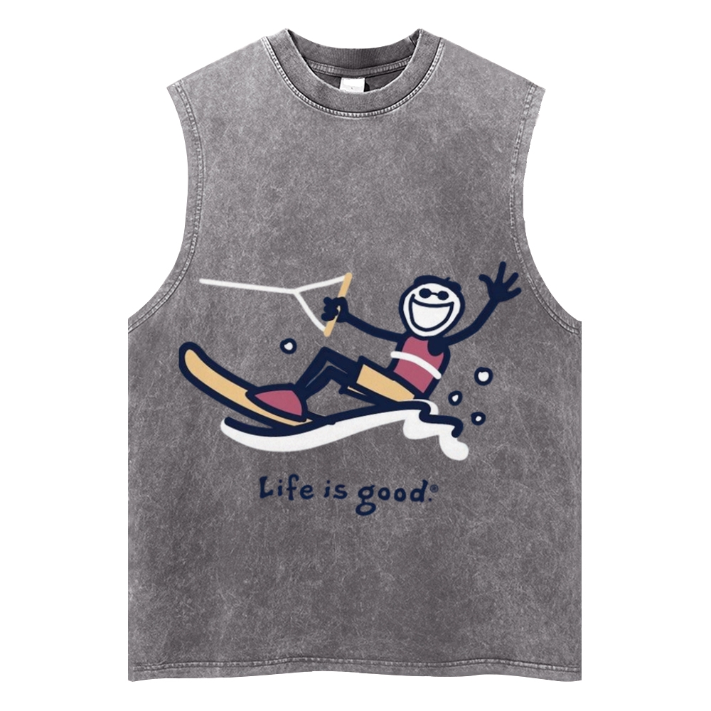 “Life is good” Skiing Stick Figure Graphic Tank Top