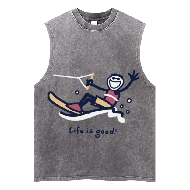 “Life is good” Skiing Stick Figure Graphic Tank Top