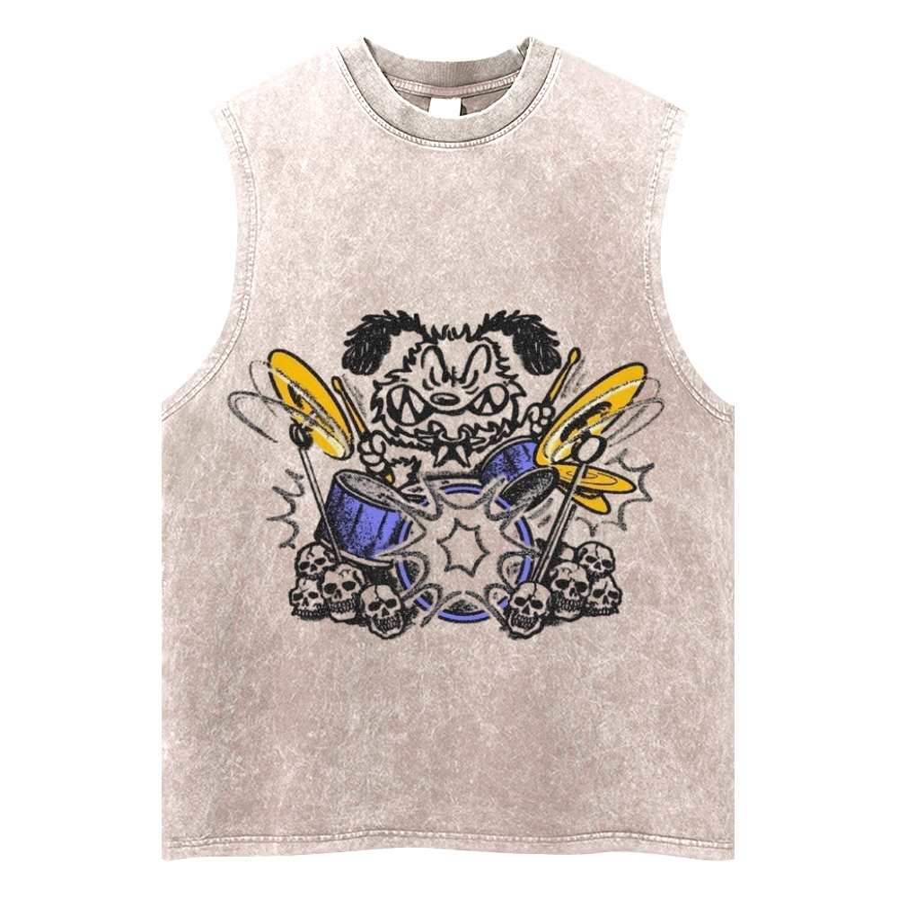 Vintage Rock Dog Drummer Graphic Tank Top